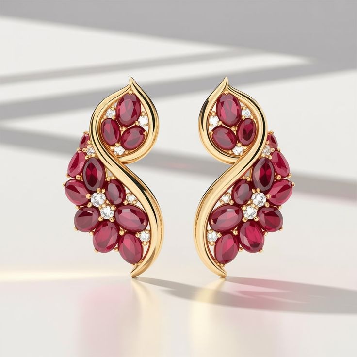 Ruby Floral Cluster Studs